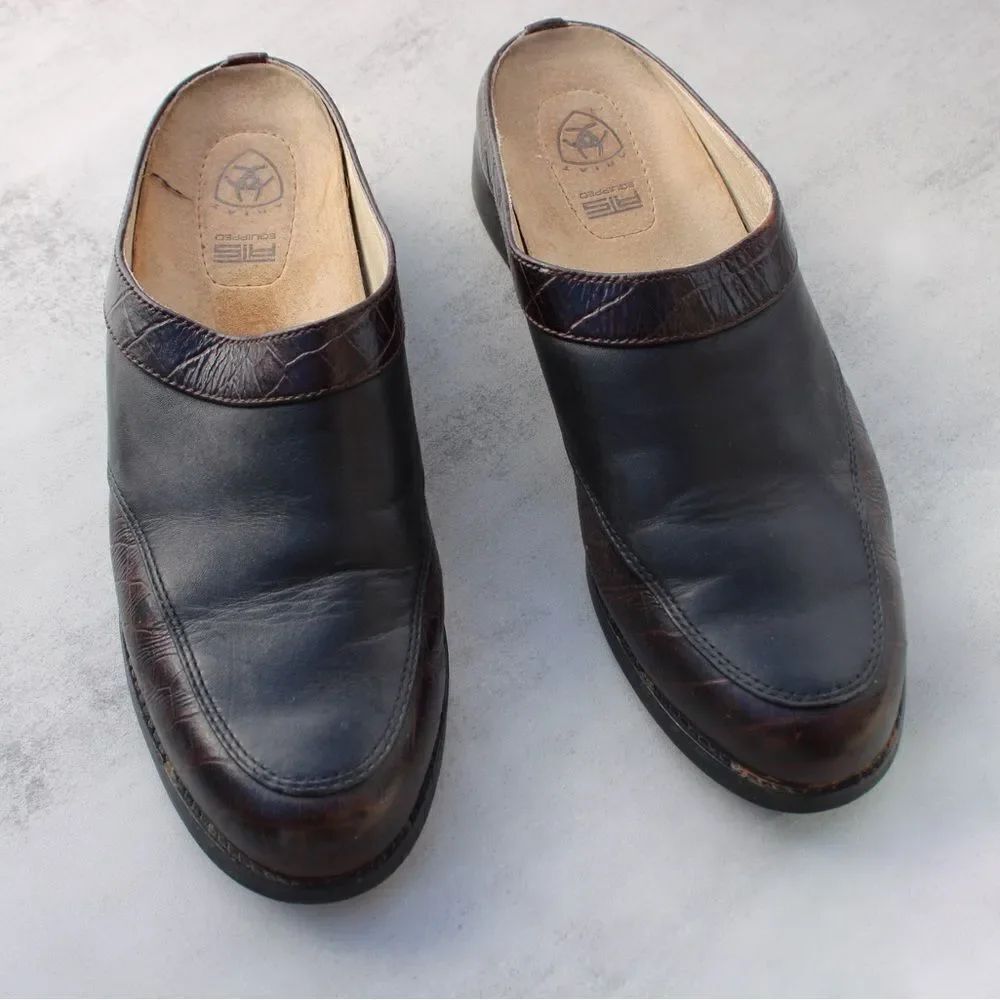 Ariat Black Brown Leather Slip-On Shoes Size 8B